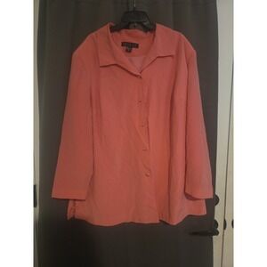 Patrick Collection Coral Silk‎ Button Down, Women's 26W. Long Sleeve, Vintage
